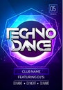 Techno music poster. Electronic club deep music. Musical event disco trance sound. Night party invitation. DJ flyer poster Royalty Free Stock Photo