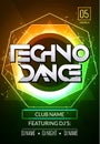 Techno music poster. Electronic club deep music. Musical event disco trance sound. Night party invitation. DJ flyer poster Royalty Free Stock Photo