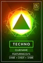 Techno music poster. Electronic club deep music. Musical event disco trance sound. Night party invitation. DJ flyer poster