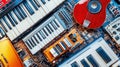 Techno-Musical Collage: Instruments and Integrated Circuits Unite! Royalty Free Stock Photo