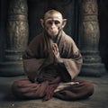 Techno Shamanism: Capuchin Monkey In Monk Robe Meditating