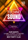 Techno sound music party template, dance party flyer, brochure. Party club creative banner or poster for DJ