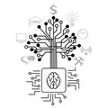 techno tree grow on brain cpu computer chip Royalty Free Stock Photo