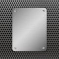 Techno vector illustration. Perforated Metal Background with plate and rivets. Metallic grunge texture. Brushed Steel Royalty Free Stock Photo