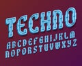 Techno volumetric alphabet. Blue letters 3d font. Isolated english alphabet