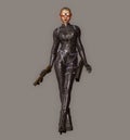 3D Futuristic Female Techno Warrior In Black Armor Royalty Free Stock Photo