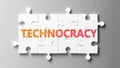 Technocracy complex like a puzzle - pictured as word Technocracy on a puzzle pieces to show that Technocracy can be difficult and Royalty Free Stock Photo