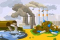 Technogenic catastrophe environmental contamination, waste disposal to dirty water lake flat vector illustration, banner