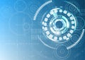 Technological abstract digital blueprint interface modern gear