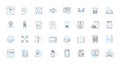 Technological apparatus linear icons set. Smartph, Tablet, Laptop, Desktop, Router, Server, Printer line vector and