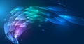 Technological background of wireless transmission of large volume of data. Abstract neon color dynamic lines. Blue light bands,