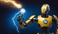 Technological Brilliance: Robot Holding Illuminated Bulb, AI Generated Royalty Free Stock Photo