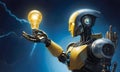 Technological Brilliance: Robot Holding Illuminated Bulb, AI Generated Royalty Free Stock Photo