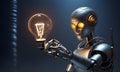 Technological Brilliance: Robot Holding Illuminated Bulb, AI Generated Royalty Free Stock Photo