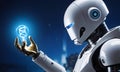 Technological Brilliance: Robot Holding Illuminated Bulb, AI Generated Royalty Free Stock Photo