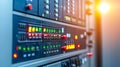 Technological data center server units with led indicators and modern hardware