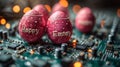 Technological Easter: Easter Eggs with Easter Greetings and Printed Circuit Boards, Symbol of Progress and Technological Future