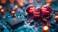 Technological Easter: Easter Eggs with Easter Greetings and Printed Circuit Boards, Symbol of Progress and Technological Future