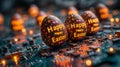 Technological Easter: Easter Eggs with Easter Greetings and Printed Circuit Boards, Symbol of Progress and Technological Future Royalty Free Stock Photo