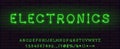 Technological electronic style green color neon font set. collection of letters numerals signs icons symbols