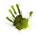 Technological green splatter handprint