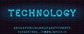 Technological hi tech style blue neon font set Royalty Free Stock Photo