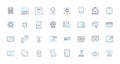Technological instruments linear icons set. Gadgets, Robotics, Drs, Wearables, Virtuality, Internet, Chips line vector
