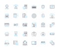 Technological instruments linear icons set. Gadgets, Robotics, Drs, Wearables, Virtuality, Internet, Chips line vector