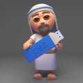 Technological Jesus Christ holding a usb thumb drive, 3d illustration Royalty Free Stock Photo