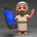Technological Jesus Christ using a smartphone tablet device, 3d illustration Royalty Free Stock Photo