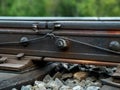 Technological joint of rails on railway track section Royalty Free Stock Photo