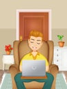 Technological man with laptop sitting on the armchair Royalty Free Stock Photo