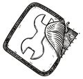 A Technological Patch with Wrench and Stitched Border, Vector Illustration