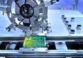Technological process of assembly chip components on pcb board at industrial Royalty Free Stock Photo