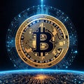 Technological representation of a bitcoin in tech world x ray theme depicting divergence of bitcoin in crypto market