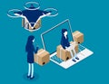Technological shipment innovation concept. Isometric drone fast delivery Royalty Free Stock Photo