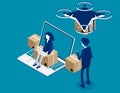 Technological shipment innovation concept. Isometric drone fast delivery Royalty Free Stock Photo