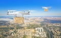 Technological shipment innovation - drone fast delivery concept Royalty Free Stock Photo