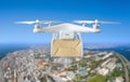 Technological shipment innovation - drone fast delivery concept Royalty Free Stock Photo