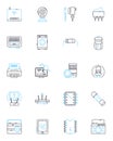 Technological tools linear icons set. Innovation, Gadgets, Cybersecurity, Automation, Robotics, Augmented reality
