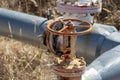 Technological valve on the oil pipeline Royalty Free Stock Photo