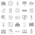 Technological world icons set, outline style