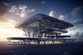 Technologically advanced airport and futuristic aircraft