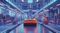 Technologically advanced car on automated assembly floor