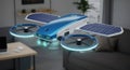 Solar powered drone with propellers hovering indoors showcasing photovoltaic panels and technological design Royalty Free Stock Photo