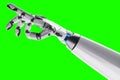 Technologically advanced modern robot points its finger on a green background. Neural networks and Artificial Intelligence,