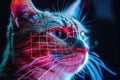 Technologically Enhanced Cat with Glowing Network Connections, Depicting Advanced AI Integration