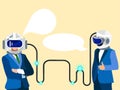 Technologies of the future. Two businessmen communicate in thought. In minimalist style Cartoon flat raster