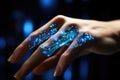 Technologies of the future. A woman& x27;s hand with implanted electronics which allows seamless interaction with both