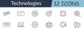 Technologies set icon. Includes coding, API, gears, computer, and network symbols. Perfect for IT, software development, and tech Royalty Free Stock Photo